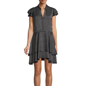 Alice+Olivia Moore Pinstripe Ruffle Shirt Dress